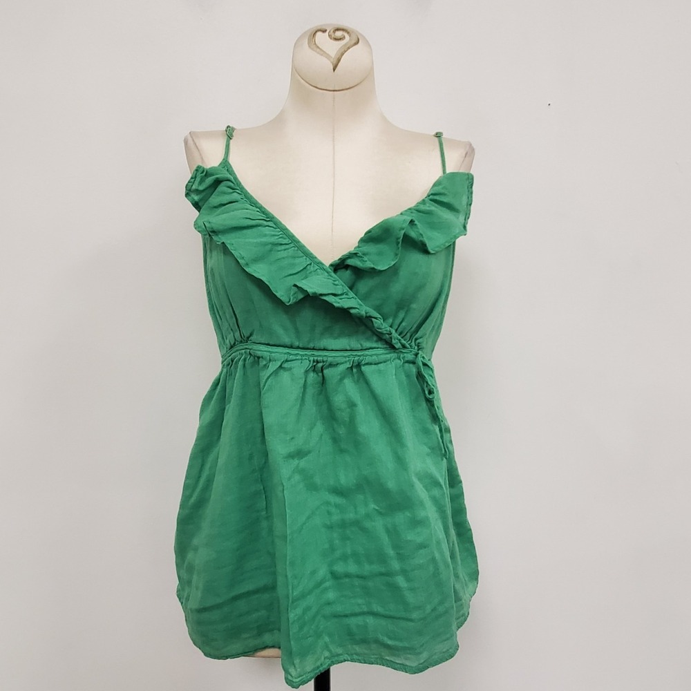 Old Navy Womens Y2K Ruffle‎ Babydoll Tank Top Size L Fitted Green Sleeveless
